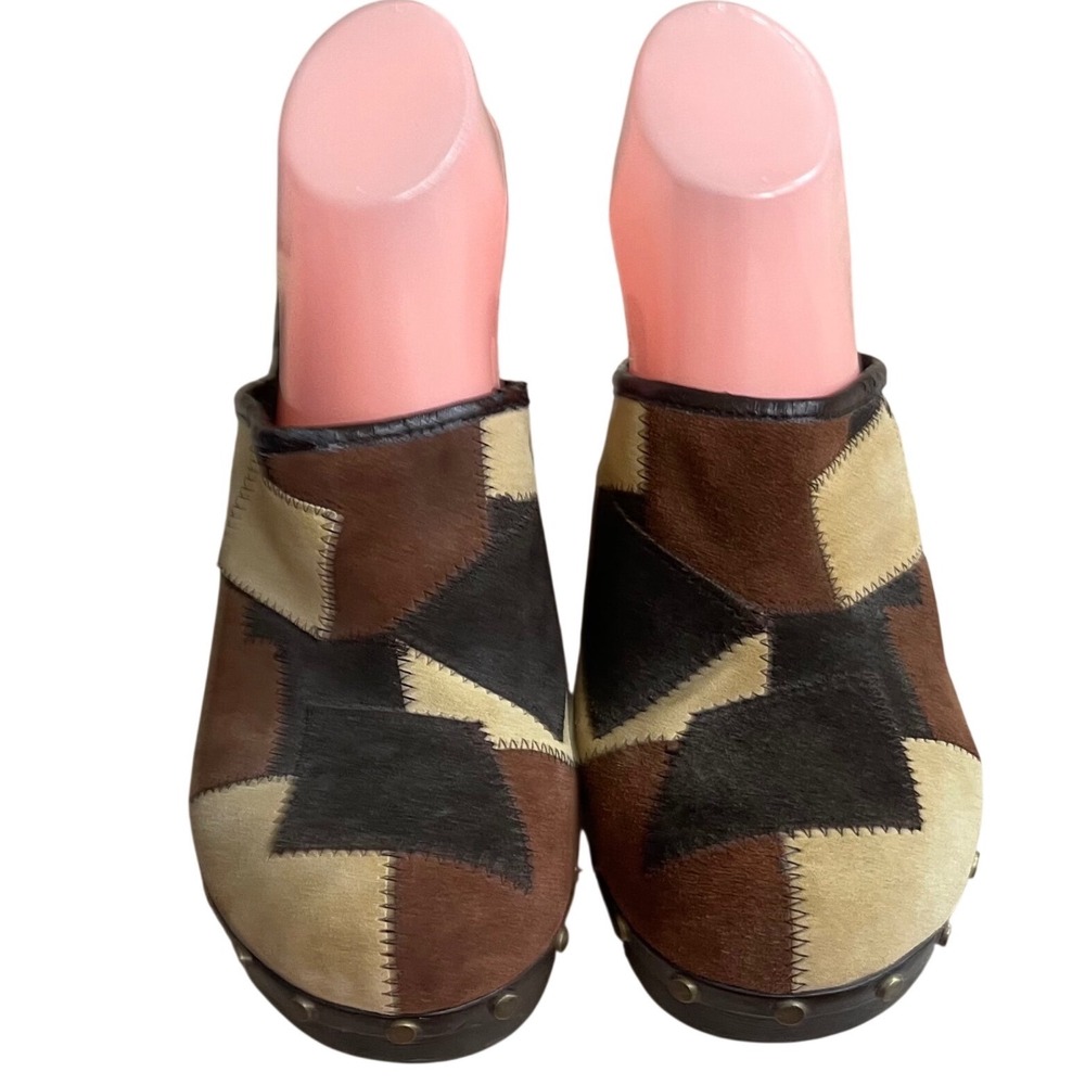 Old Navy Vintage leather sz 9 retro Patchwork Suede Clogs Brown Studded‎ Mules